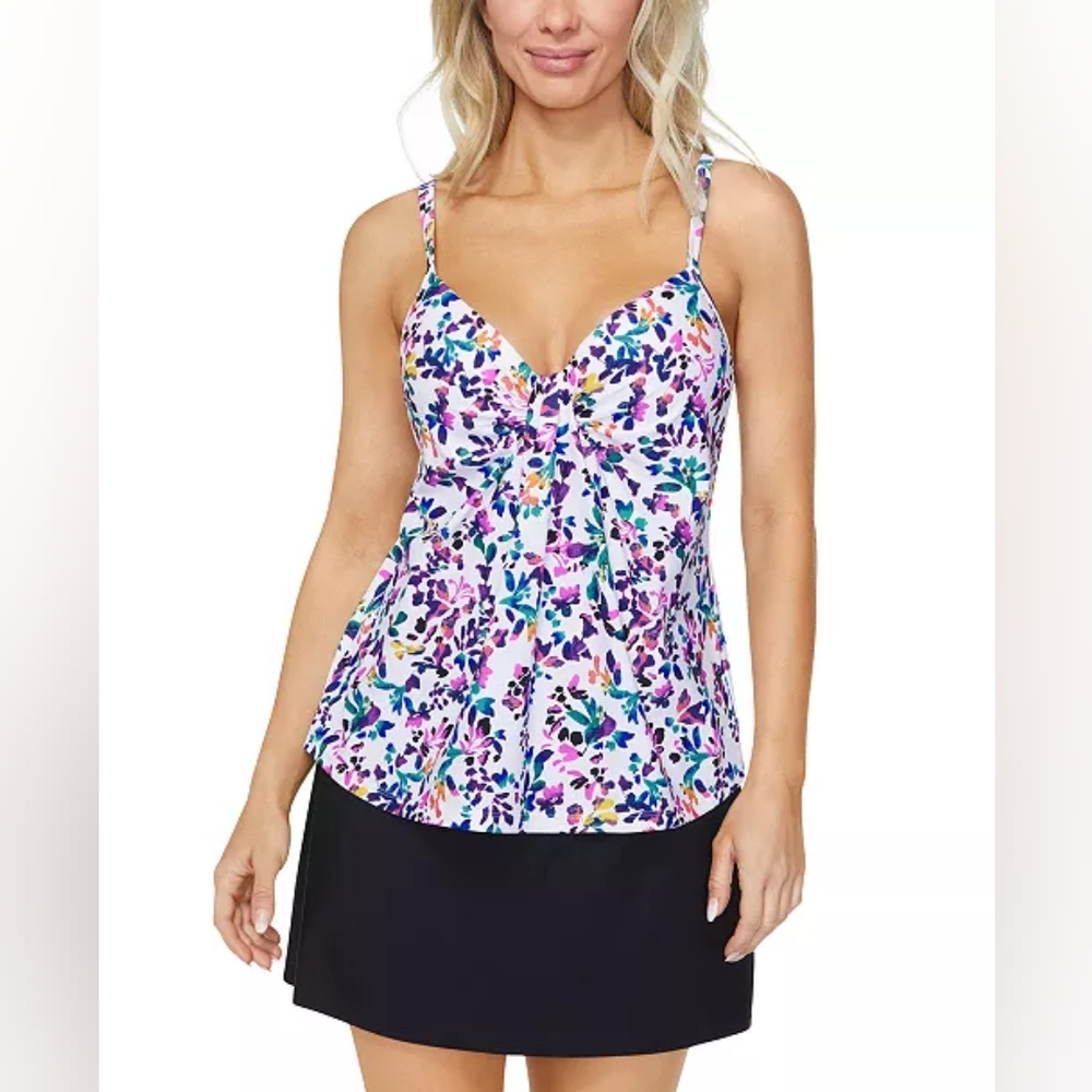 Island Escape Women's Scorpio Floral-Print Twist-Front Tankini Top Size 10